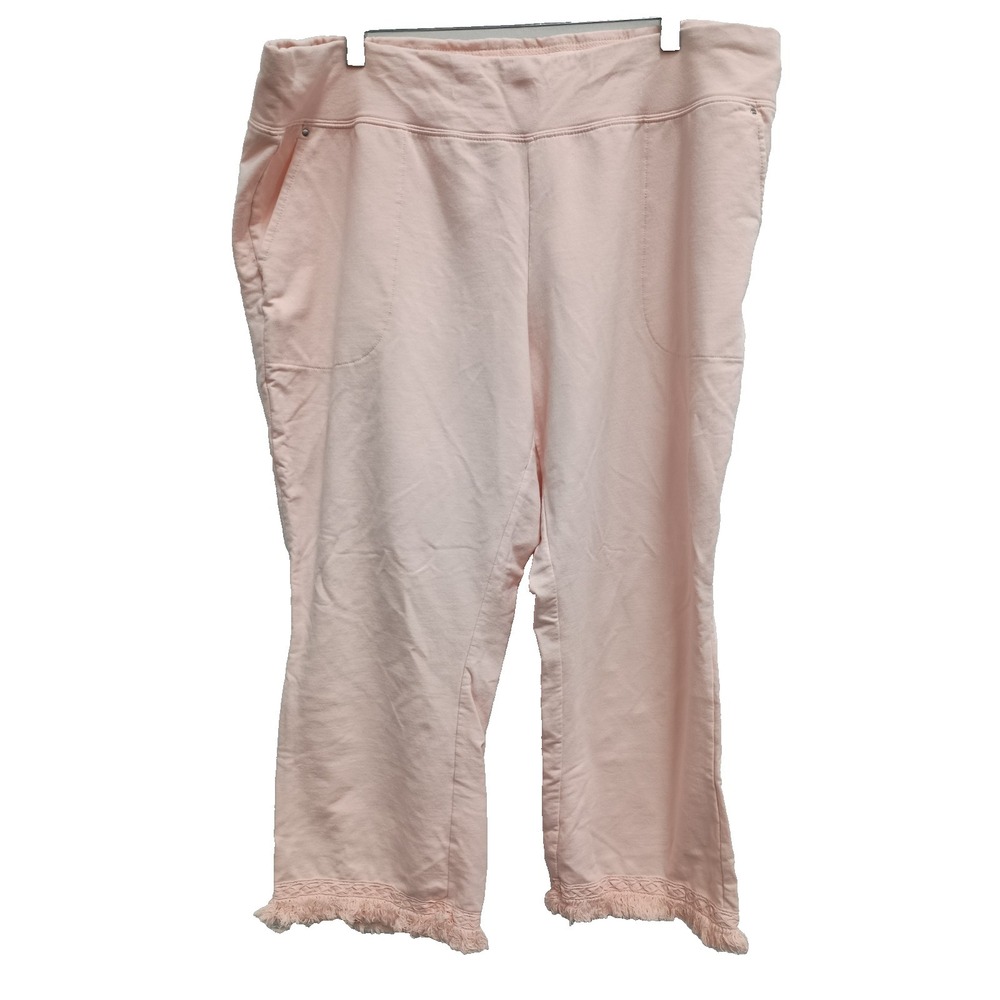 Sport Savy Womens Capri Pants Size 1X Pink Embroidered Fringe Hem Casual Pull on